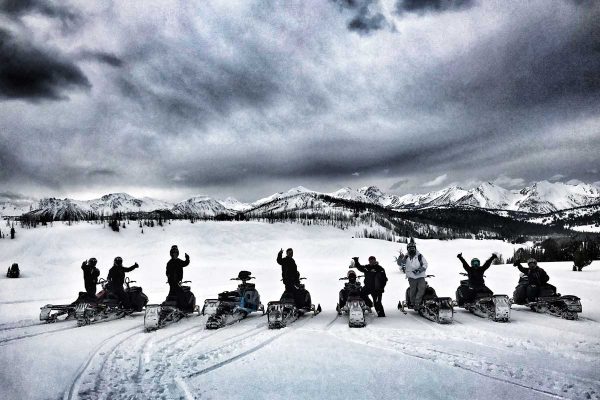 Taylor Fork snowmobile trail montana riders out on the trail riders lined up and stoked