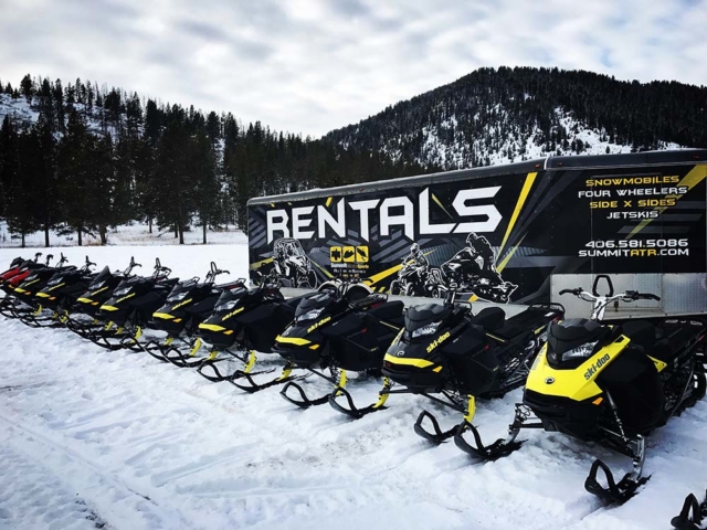 rental trailer snowmobiling in montana with sleds